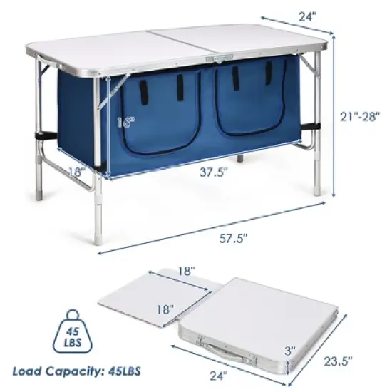 Costway Adjustable Camping Table Aluminum w/ Storage Organizer Grey/Dark Blue image {9}