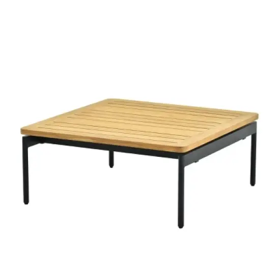 L Shaped Configuration Patio Sectional Sofa Set Performance Foam Seating & Structural Steel Frame + Tropical Wood Grain Coffee Table Ensemble image {11}