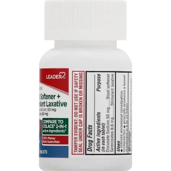 Leader Stool Softener Plus Stimulant Laxative Relieve Tablet 50mg, 100 Count image {6}