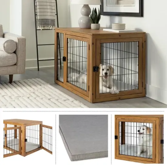 PETMAKER Furniture-Style Dog Crate with Double Doors and Cushion (Natural) image {2}
