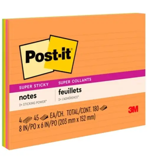 Post-it Super Sticky Large Lined Notes, 8 x 6 Inches, Energy Boost, Pack of 4 image {5}