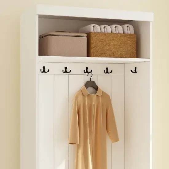Famapy White Hall Tree Shelf Rack Shoe Storage Coat Organizer Cabinet image {5}