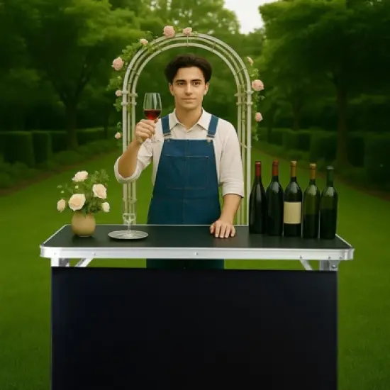 Karl Home Patio Black Portable Folding Bar Table with Shelf image {2}