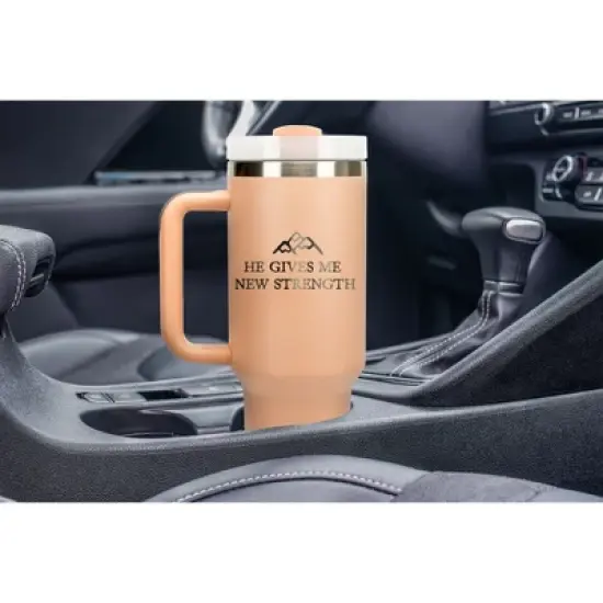 100 North He Gives Me New Strength He Moves Mountains Wrap-Around 40 Oz. Stainless Steel Water Bottle Coffee Mug, Spill & Leak Resistant, Travel image {4}