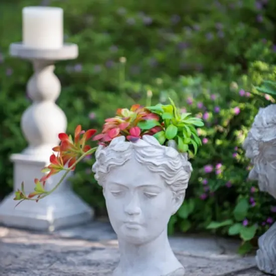 DSVIMOY Greek Style Cement Head Planter, Indoor Outdoor Home Garden Decor, Modern Design for Indoor and Outdoor Spaces, Gray, 7.3"*10.6"*6.9" image {3}