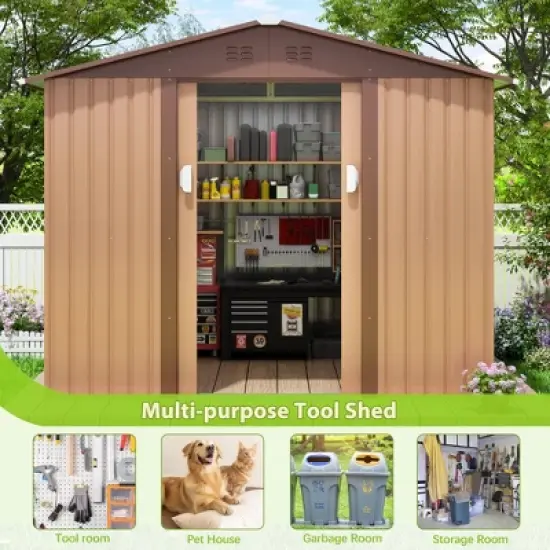 Sandinrayli 8.4 ft. W x 8.4 ft. D Outdoor Storage Metal Shed Garden Tool Steel Shed with Sliding Doors and Vents(70.56 sq. ft.) image {11}