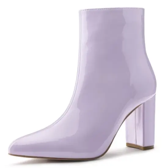 Allegra K Women's Pointed Toe Zip Chunky Heels Ankle Boots image {17}