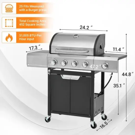 4-Burner Stainless Steel Propane Gas Grill with Side Burner, Electronic Ignition, Ample Cooking Space & Construction for Outdoor BBQ-Coolbibila image {3}