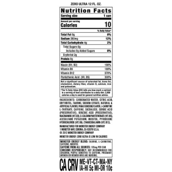 Monster Energy Zero Ultra Energy Drink - 12 fl oz Can image {3}