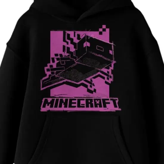 Minecraft Monochrome Axolotl Long Sleeve Black Youth Hooded Sweatshirt image {1}