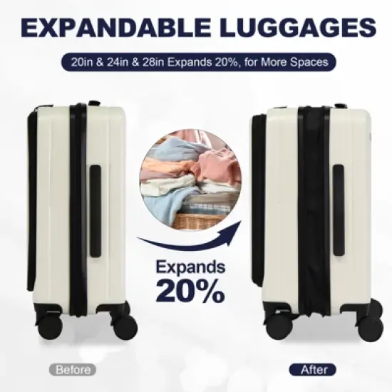 Gulches Luggage,with front opening,TSA approved lock,hardshell suitcase,White image {3}
