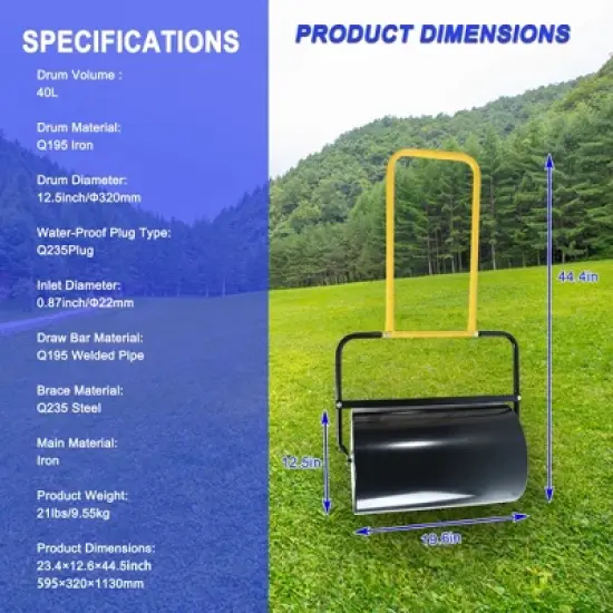 SKRAN High Capacity Lawn Roller, Can Fill Sand/Water, With Easy-Turn Plug and U-Shaped Ergonomic Handle for Convenient Push and Pull, for Garden, Farm image {2}