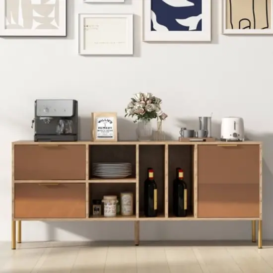 Costway Mirrored Buffet Cabinet Rustic Kitchen Sideboard Storage Cabinet with 2 Drawers image {1}