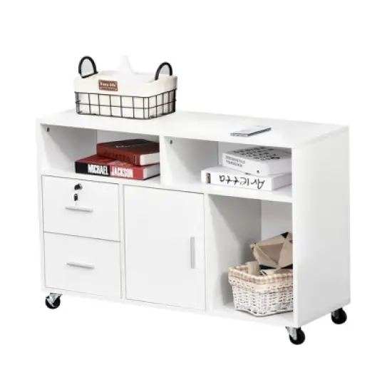 HOMCOM Printer Stand Home Office Mobile Cabinet Organizer Desktop with Caster Wheels, 2 Locking Breaks and Drawer image {3}