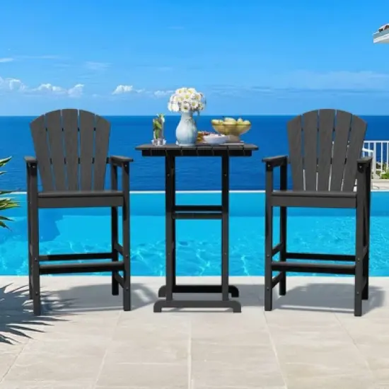Hyleory 3-Piece HDPE Patio Bar Set with Adirondack Bar Stools - Durable Outdoor Furniture for Stylish Entertaining image {9}