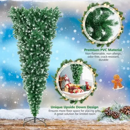 Costway 7.5FT Pre-Lit Snowy Upside Down Christmas Tree 1100 Tips w/ 400 Lights & 8 Modes image {6}