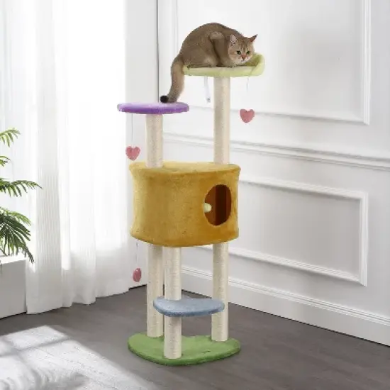 Aisling 4-Tier Modern Sisal Heart Cat Tree with Scratching Posts, Napping Perch, and Dangling Toys image {6}