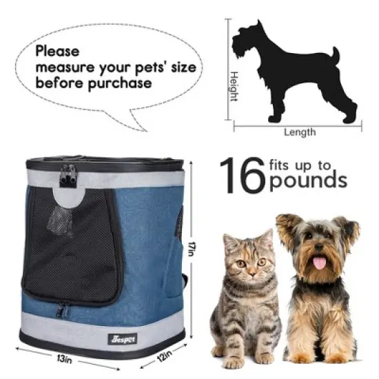 JESPET & GOOPAWS: Pet Soft Backpack Carrier - Blue Grey - 13", Small Dogs & Cats image {2}