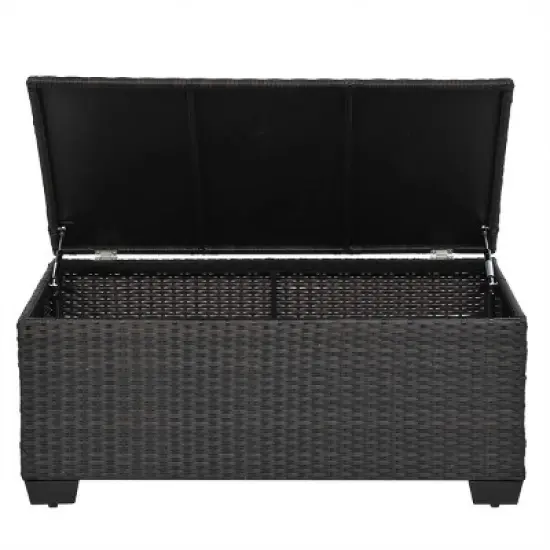 ELJGET 10PCS Outdoor Patio Rattan Furniture Set Cushioned Sectional Sofa Storage Coffee Table Deep Brown Wicker image {11}