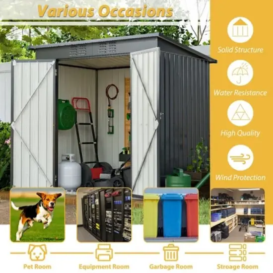 LOVMOR 6 x 4 ft Outdoor Storage Shed, All Weather Tool Shed for Garden, Backyard, Lawn, Black image {6}
