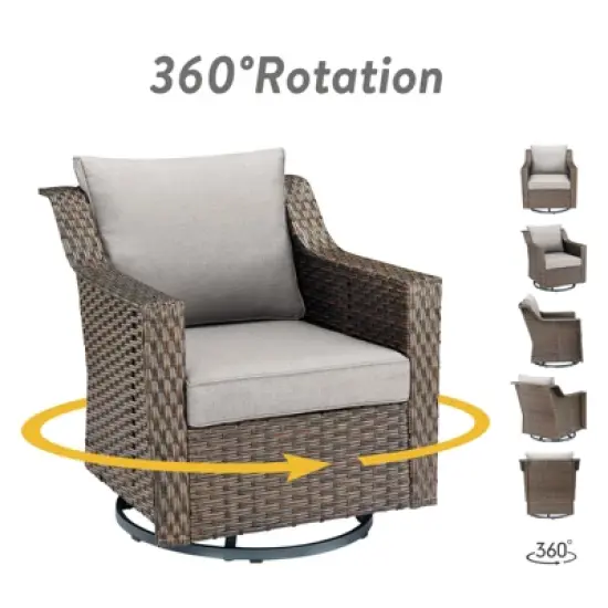 Belord 4 Pieces Rattan Patio Furniture Set, Patio Sofa Set with Patio Swivel Chair and Ottoman, Brown Wicker Furniture Ideas for Porch Deck image {3}