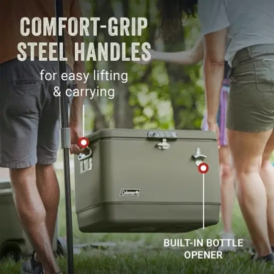 Coleman Reunion 54 Quart 85 Can Ice Chest Stainless Steel Belted Matte Cooler for Backyard Tailgates and Birthday Parties, Sage image {3}
