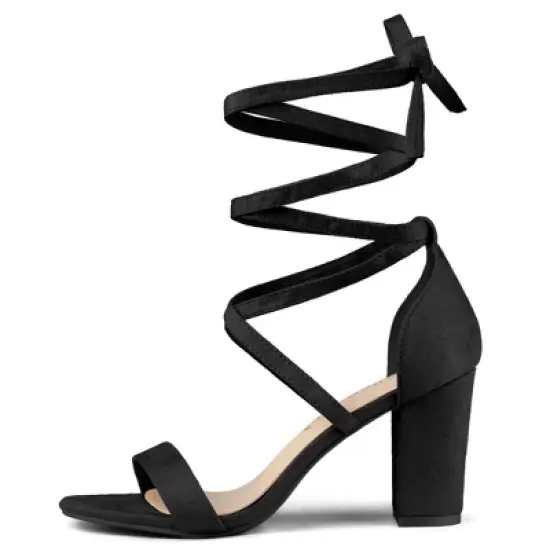 Allegra K Women's Open Toe Lace Up Chunky High Heels Sandals image {6}