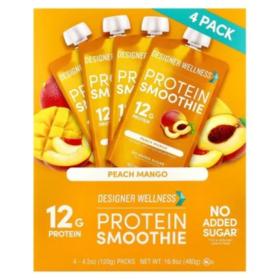 Designer Wellness Protein Smoothie, Peach Mango, 4 Packs, 4.2 oz (120 g) Each image {5}