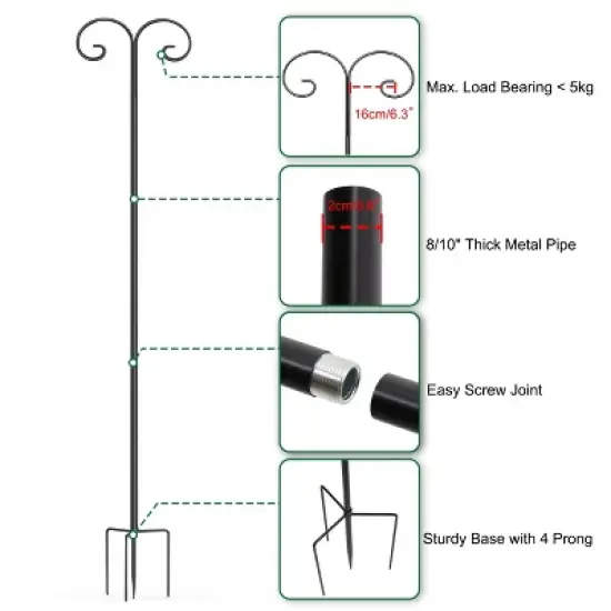 Artloge 2PCS 94 Inch High Double Shepherds Hooks Adjustable Height Outdoor Metal Hanger Bird Feeder Pole for Garden Patio Decoration image {5}