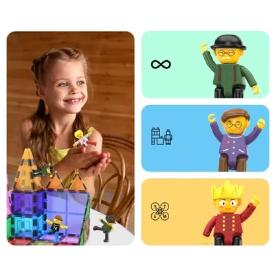 PICASSO-TILES Family Character Magnetic Tile for Kids, 4PCS Construction STEM Building Blocks Educational Toy image {3}