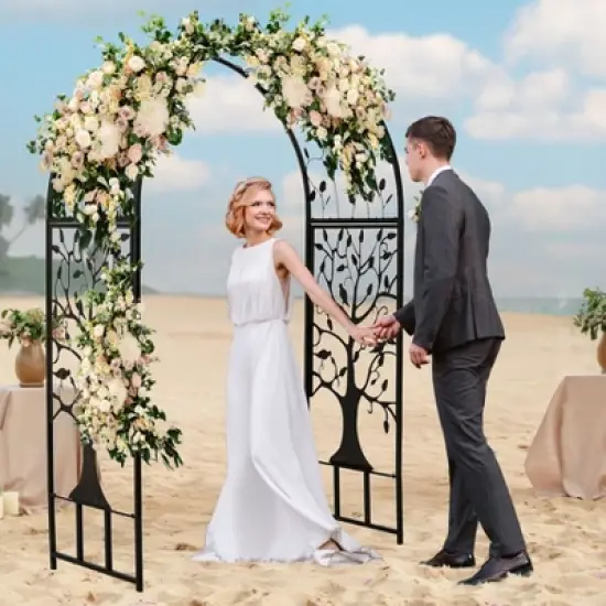 Metal Arched Garden Arbor with Tree of Life Design image {2}