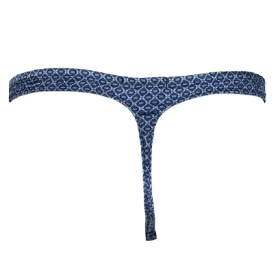 Men's Stretch Silk Thong Diamond Pattern Adult Underwear G-String Blue image {1}
