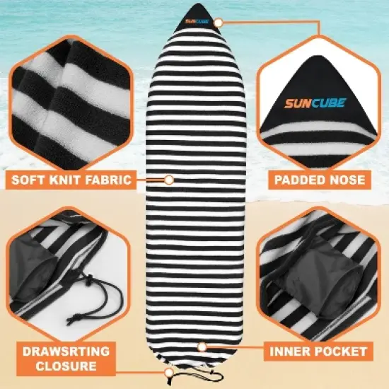 SUN CUBE Surfboard Sock Cover, Surf Bag for Surfing Board, Protective Stretchy Sock Sleeve Longboard Hybrid Shortboard image {1}