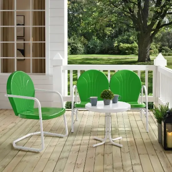 Griffith 3pc Outdoor Conversation Set  with Loveseat, Chair & Accent Table - Kelly Green - Crosley image {3}