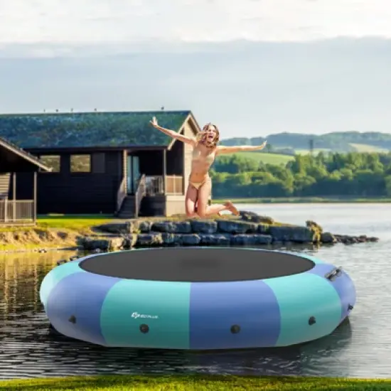 Infans 15FT Inflatable Water Bouncer Splash Padded Water Trampoline Blue & Green image {2}