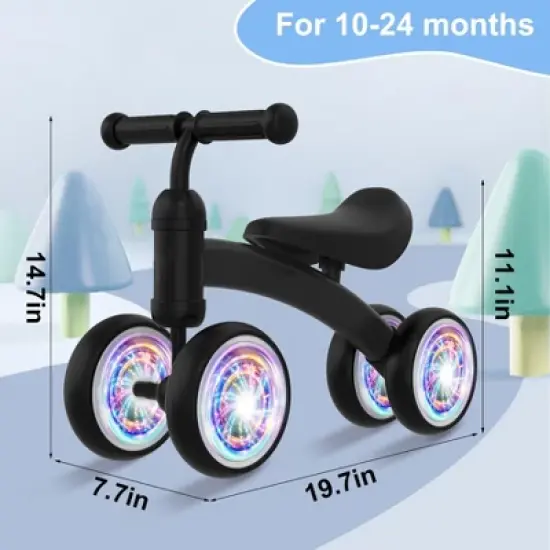 Itopfox Baby Balance Bike for 12-36 Months Kids, Toddler First Birthday Gift, No Pedal 4 Wheels Bicycle, Indoor & Outdoor Play Colorful, Black-Light image {6}