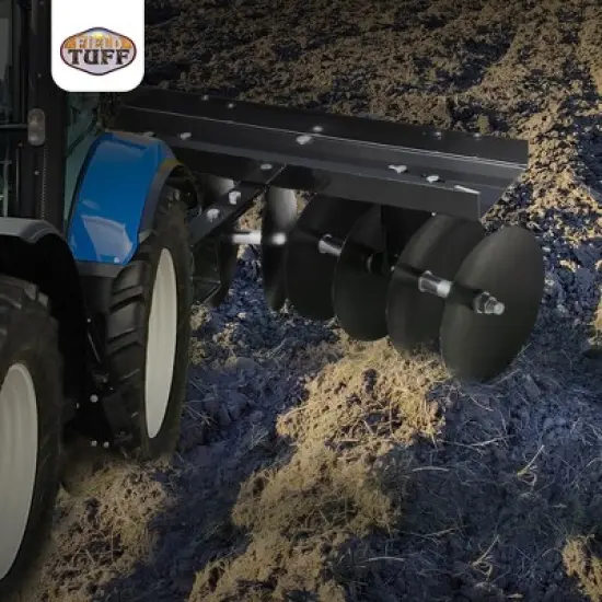 Field Tuff Steel Tow Behind Sleeve Hitch Garden Cultivator Soil Tiller Disc Harrow Tractor Attachment with 39 Inch Working Width, 11 Inch Discs, Black image {4}