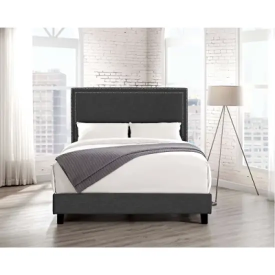 Emery Upholstered Queen Platform Bed Charcoal Black - Picket House Furnishings image {2}