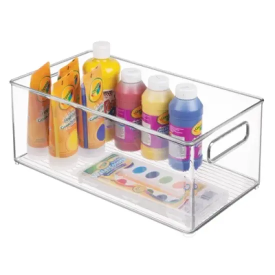 iDESIGN Kitchen Binz Plastic Deep Stackable Organizer with Handle: Clear Kitchen Cabinet Storage, 14.5" x 8" x 6" image {1}
