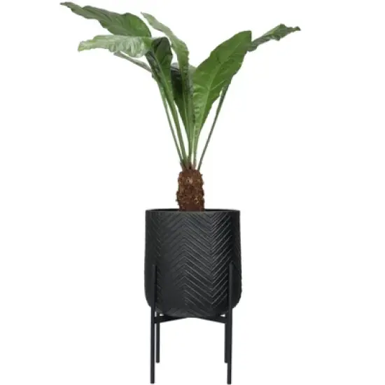Storied Home Round Metal Planter with Chevron Pattern on Stand, Black image {3}