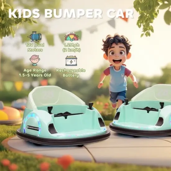 Qaba 12V Electric Ride on Bumper Car for Kids 1.5-5 Years Old, Baby Bumper Car with Remote Control, Green image {4}