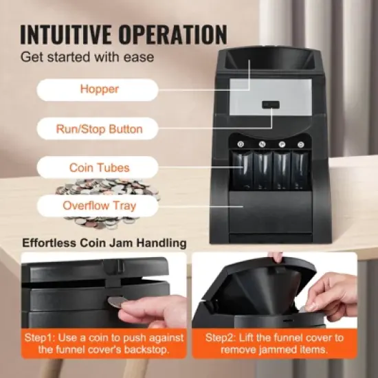 VEVOR USD Coin Sorter, Coin Sorter Machine for USD Coin 1￠ 5￠ 10￠ 25￠, Sorts up to 230 Coins/min, Coin Sorter and Wrapper Machine Holds 200 Coins image {4}