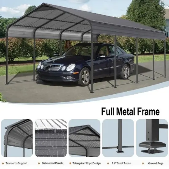 12X20 FT Heavy Duty Metal Carport,Outdoor Activities Storage Shed,Carport With Galvanized Steel Roof And Metal Frame For Car Truck-Coolbibila image {2}