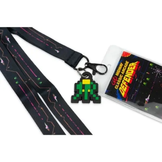 Crowded Coop, LLC Midway Arcade Games Lanyard w/ ID Holder & Charm - Defender image {3}