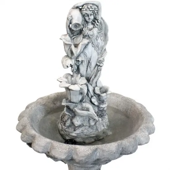 Sunnydaze Outdoor Polyresin Fairy Flower Solar Powered Water Fountain Feature with Battery Backup - 42" image {3}