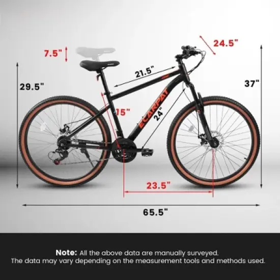 NAYSAYE Bicycle 24 Inch Mountain Bike for Teenagers with Disc Brakes for School Commuting and Outdoor Fun, Red and Black, 65.5"*24.5"*37" image {4}