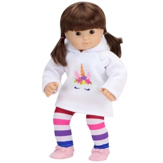 Sophia's - 15" Doll - Unicorn Hooded Fleece & Rainbow Leggings - White image {1}