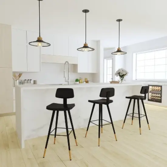 Set of 2 Faux Leather Contemporary Upholstered Barstools with Black Metal Frame - Merrick Lane image {3}