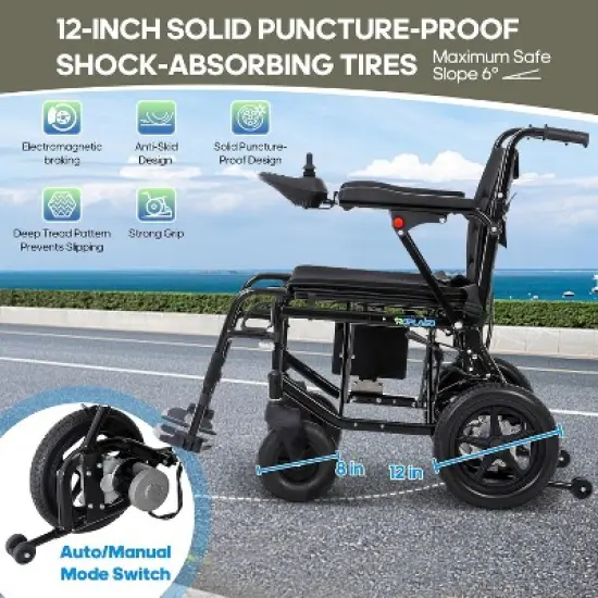 COWLOWN Black Lightweight Foldable Wheelchair for Adults & Seniors, USA-Made Mobility Chair image {8}