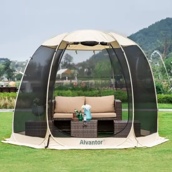 Alvantor Outdoor Pop Up Portable Gazebo Tent with Mesh Netting Screened Shelter Beige image {6}